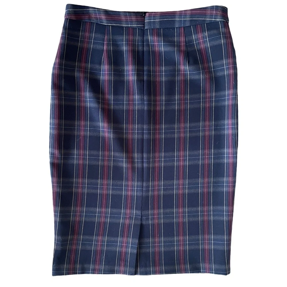 NWT Philosophy Navy Plaid Pencil Skirt With Zipper Details Women’s Size 10